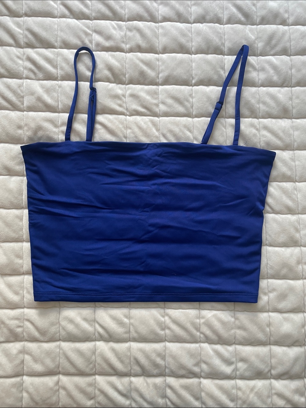 Express Blue Spaghetti Strap Cropped Tank Top body contour line